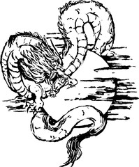 Dragon and Full Moon – Mystical Japanese Ink Art