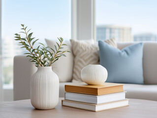 Stylish living room with elegant floral arrangement and modern decor