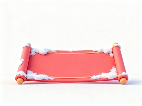 Snowcovered red scroll on white background