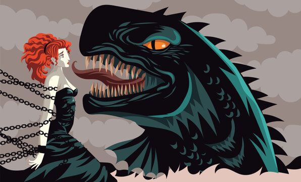 sea monster cetus approaching the chained andromeda