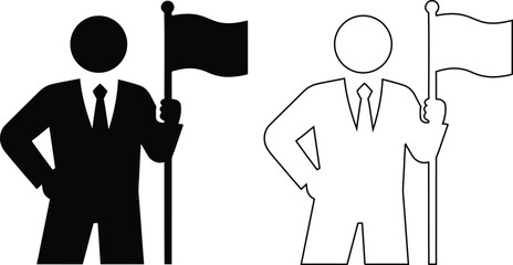 Businessman Holding Flag Symbol Leadership Success Concept