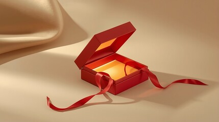 Luxury red gift box open with soft warm light for valentine's day