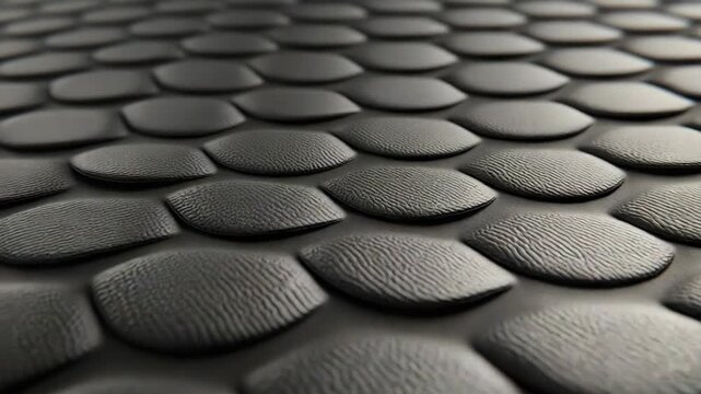 Textured black circular leather tile pattern with soft lighting shallow depth and calm