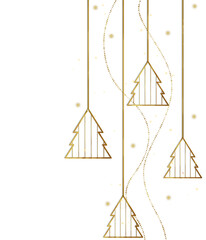 Elegant Golden Christmas Tree Ornaments on Transparent background 