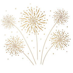 Golden Fireworks Celebration Festival on transparent background 