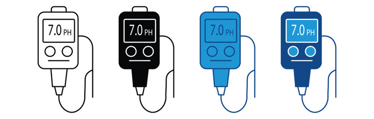 Ph Meter icon set. Includes Ph, Meter, Measure, Alkaline, Lab, Chemical, Science, Test isolated on white background . Vector illustration.