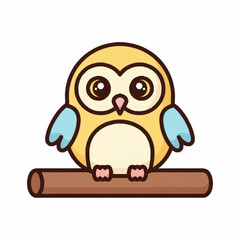 Cartoon Owl Sitting on Branch Illustration.