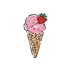 Hand drawn ice cream scoop with waffle cone, fresh and tasty dessert illustration. Perfect for menu design, cafe branding, packaging, advertising, social media, and food-related creative projects.