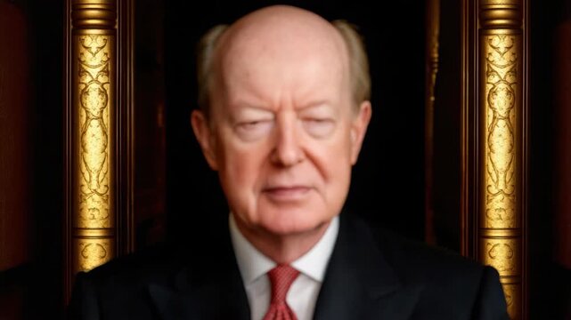 Elderly man businessman portrait formal suit red tie thoughtful dignified serious ornate interior