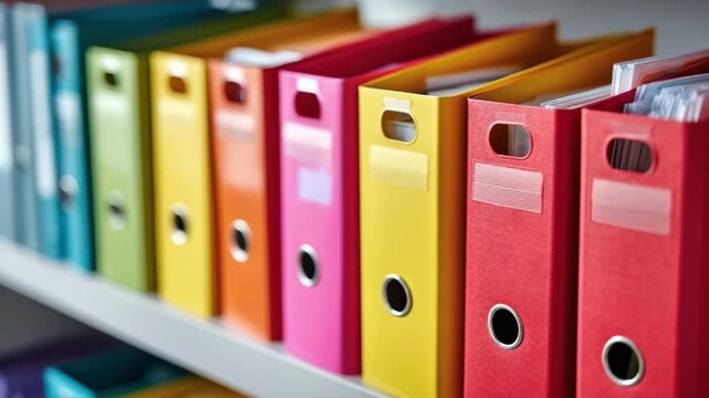 Medium shot capturing recycled plastic binders and compostable file holders perfect for reducing office waste with sustainable materials.