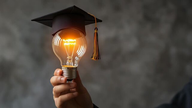 Graduation lightbulb illuminating knowledge