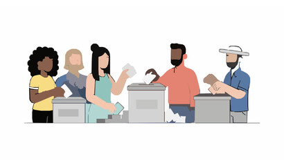 Voting concept banner with diverse people and ballot box minimal vector illustration