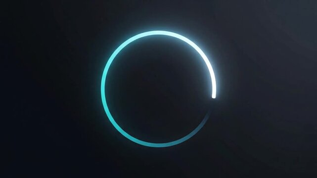 A glowing cyan circle with a white segment indicating loading or progress on a dark background.