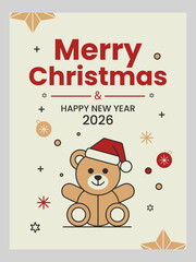 Festive Christmas & New Year Greeting Card – Cute Santa Bear Illustration Flyer Design
