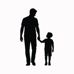 Father silhouette walking with child in caring pose