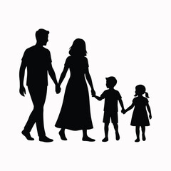 Family silhouette walking together in connected group