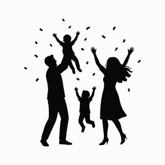 Happy family silhouettes celebrating joyful moment