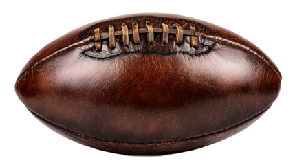Vintage brown leather rugby ball on black background