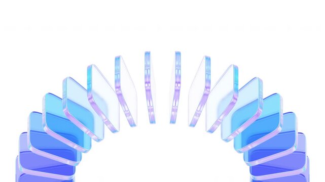 Abstract geometric animation, rotating blue and purple glass blocks, 4k looping video, 3d render