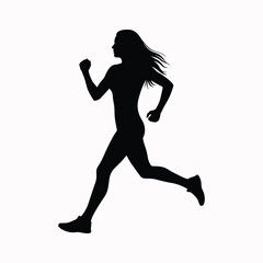 Woman silhouette running forward in dynamic motion