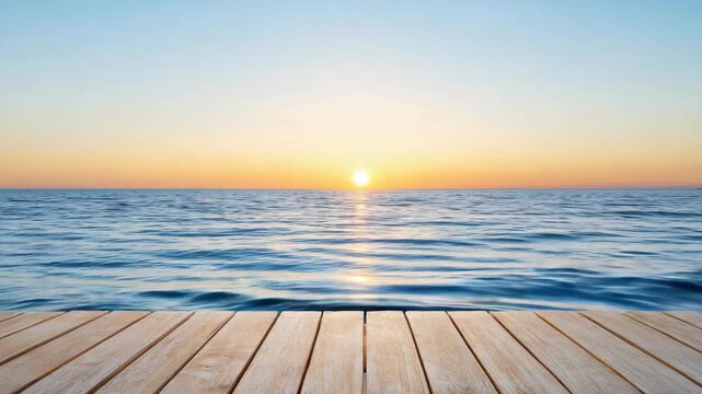 Sunrise ocean horizon calm serene wooden dock peaceful reflection morning light