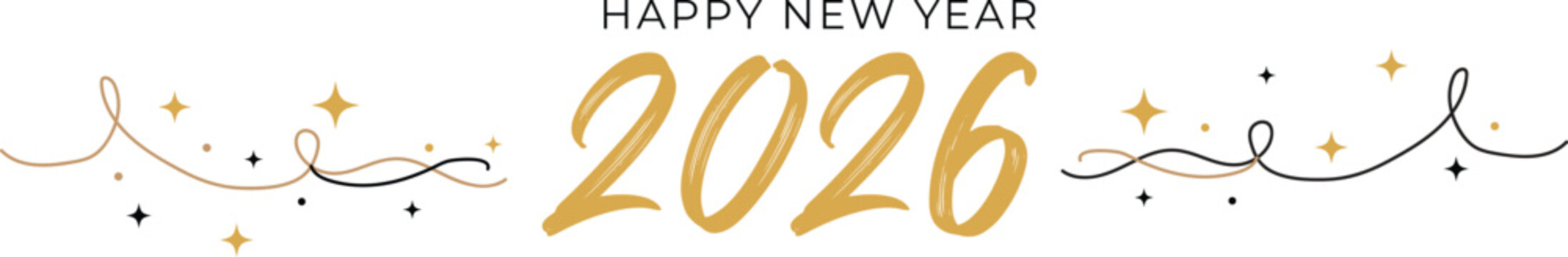 Happy new year 2026 text header vector design