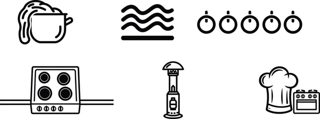 Obraz premium line icons of kitchen items and cooking tools