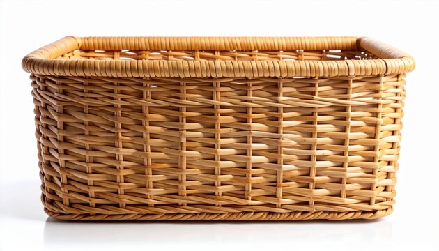 Wicker Basket with Woven Pattern on a White Background