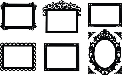 vintage, ornate, frame, silhouette, decorative, border, classic, elegant, black, vector, illustration, set, antique, design, isolated, retro, art, template, luxury, graphic