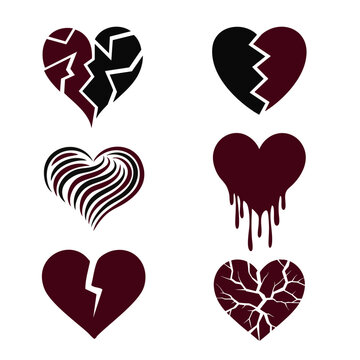 Red broken heart vector illustration set

