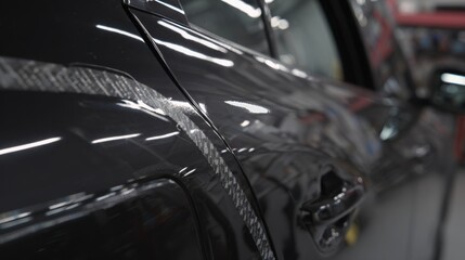anti squeak tape applied between car panels, detailed close up, vibration prevention concept, technical workshop style