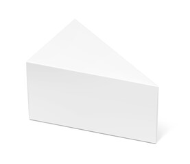 Triangle box packaging mockup for take away food. Vector illustration isolated on white background. Half side view. Can be use for template your design, presentation, promo, ad. EPS10.