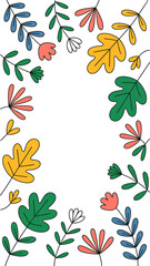 Whimsical Botanical Frame: A vibrant collection of hand-drawn leaves and flowers creates a cheerful botanical frame, perfect for adding a touch of natural beauty to any design.