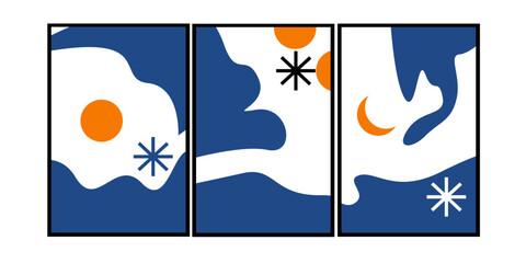 Abstract blue mid century wall art vector. Geometric wall art and wall print for home.