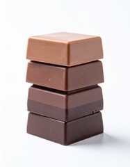 Stack of Four Square Chocolate Candies in Gradient Brown Hues on White