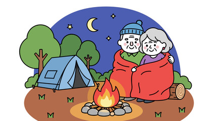 Senior Couple Camping by Campfire