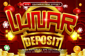 Lunar deposit 3d text effect and editable text effect with lanterns and Chinese ornaments