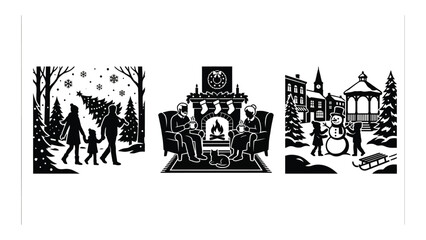 Obraz premium Winter Family Scenes Silhouette