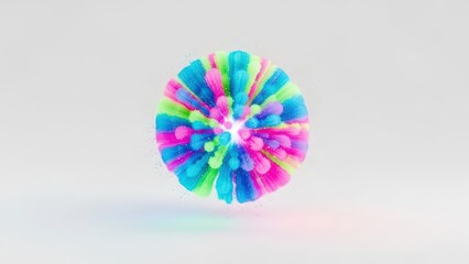 A vibrant, abstract, spiky sphere with colorful protrusions on a white background, resembling a playful sea urchin.