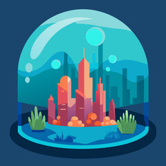 A vibrant futuristic city encapsulated in a protective bubble underwater © Anowar Hossain