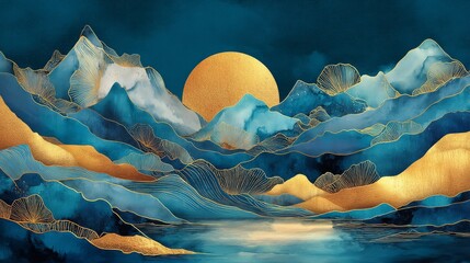 Abstract landscape featuring majestic mountains in the background.