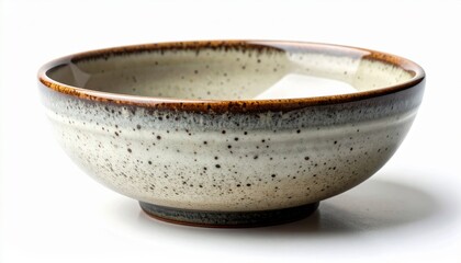 Ceramic Bowl with Speckled Glaze on White Background