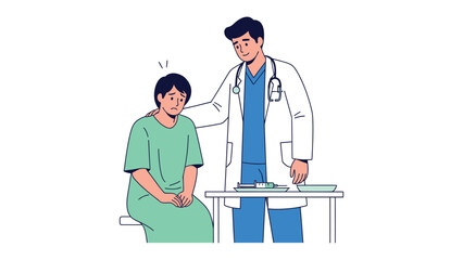Empathy in Healthcare: An illustration of a caring doctor offering comfort and support to a patient, conveying trust and understanding in a healthcare setting.