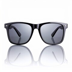 Black Framed Sunglasses with Gray Lenses Reflecting on White Background
