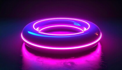 Glossy Dark Blue Torus with Vibrant Pink Neon Glowing Light Effect