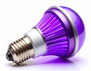 Purple Light Emitting Diode Bulb on White Background with Silver Accents