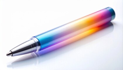Colorful Gradient Pen on White Surface in Bright Studio Lighting