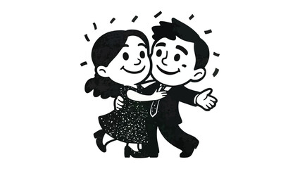 Joyful Couple Dancing Together: A cartoon depiction of a charming couple dancing harmoniously, full of cheer and mirth. capturing the blissful moment of togetherness