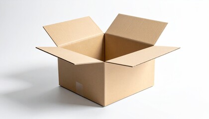 Open, empty cardboard box against a white backdrop
