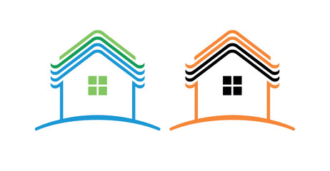 Fototapeta premium Colorful House Logos with Striped Roofs and Simple Windows Design Elements